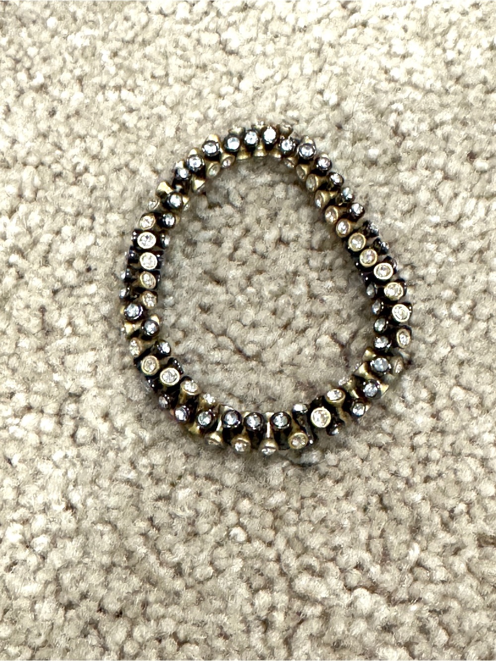 Stella & Dot Gold-Tone and Black Crystal Stretch Bracelet - Clear Crystal Accent